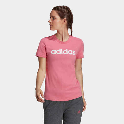 
      Women's Crew-Neck Short-Sleeved Fitted Cotton Fitness T-Shirt - Pink
  