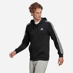 Men's Straight-Cut Crew Neck Zipped Hoodie With Pocket 3 Stripes - Black