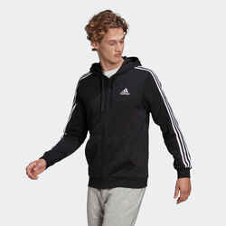 Men's Straight-Cut Crew Neck Zipped Hoodie With Pocket 3 Stripes - Black