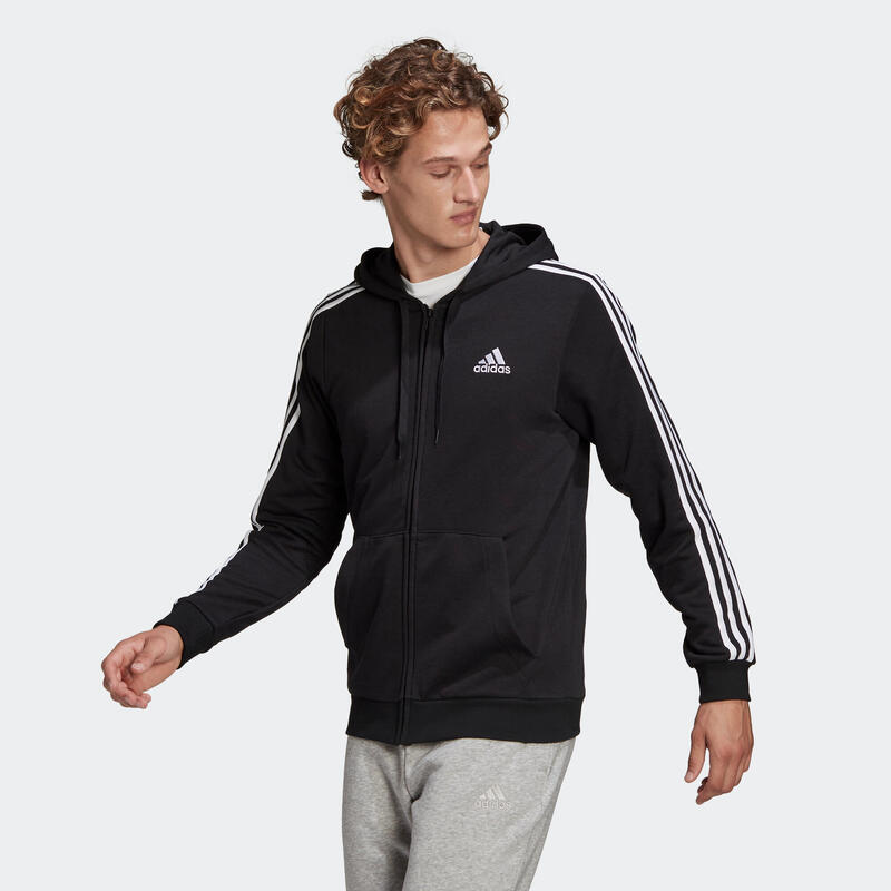 Sweat zippé à capuche col rond droit homme avec poche - 3s noir ADIDAS |  Decathlon