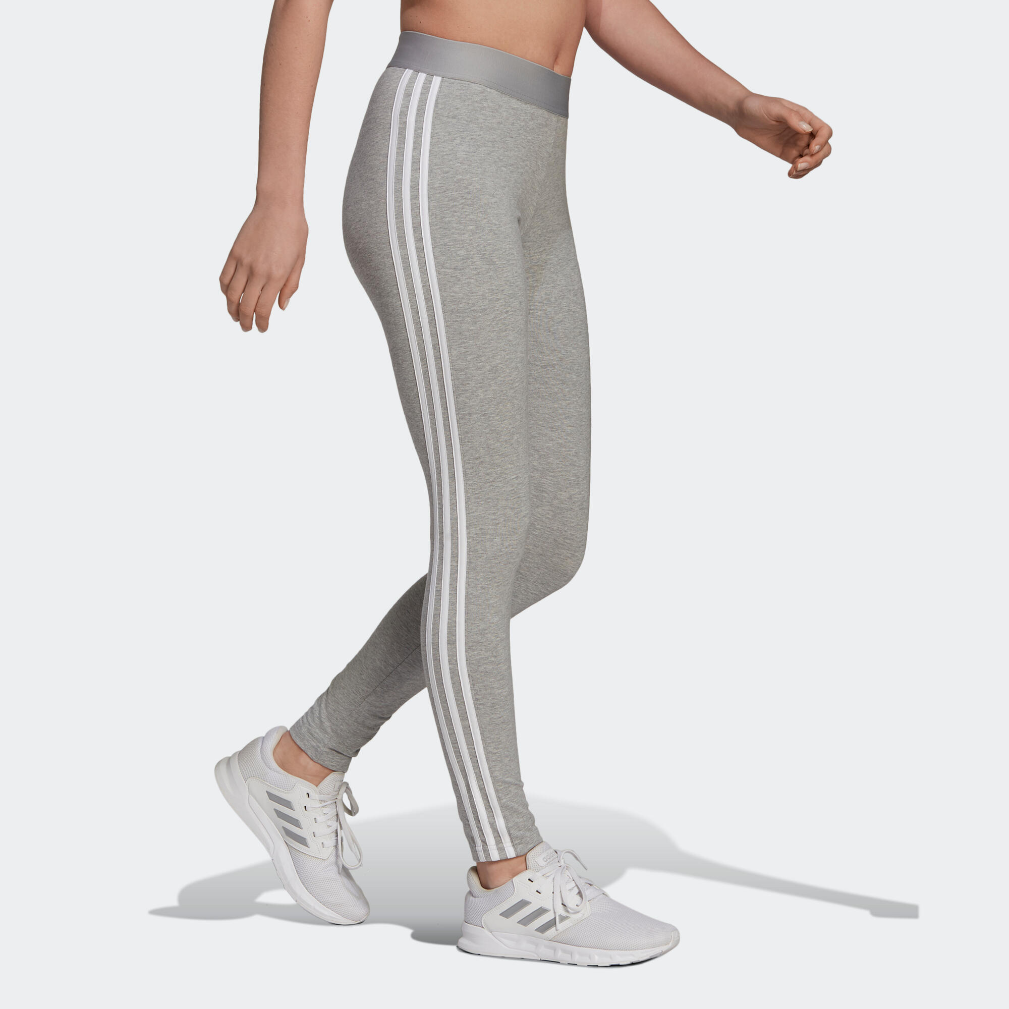 Mallas leggings fitness 3 franjas Mujer adidas gris claro jaspeado