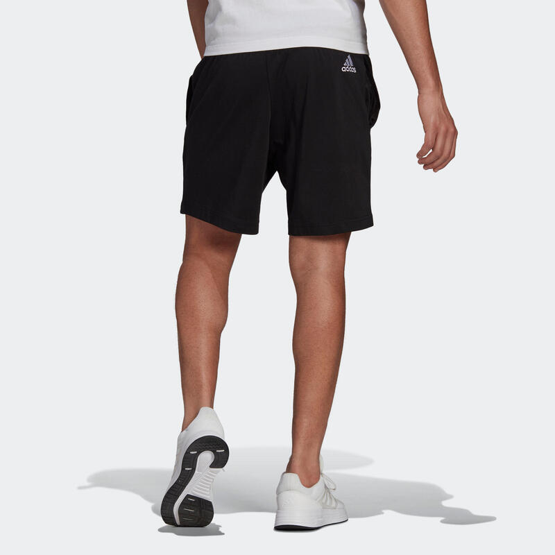 Short Fitness homme coton droit avec poche - Noir Adidas logo