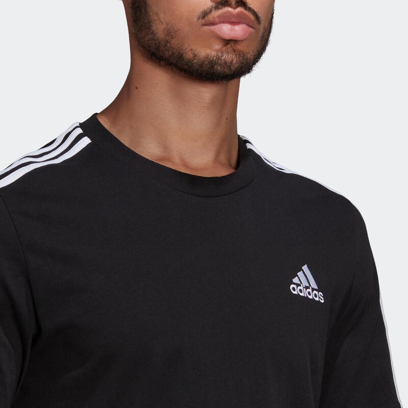 T-shirt fitness manches courtes ajusté col rond coton homme - 3 Stripes noir
