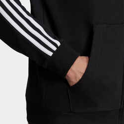 Men's Straight-Cut Crew Neck Zipped Hoodie With Pocket 3 Stripes - Black