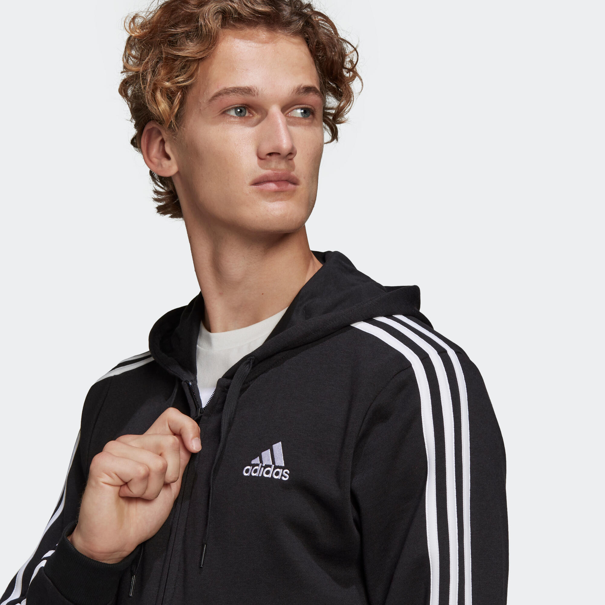 Felpa uomo fitness Adidas misto cotone con cappuccio e zip nera ADIDAS |  DECATHLON
