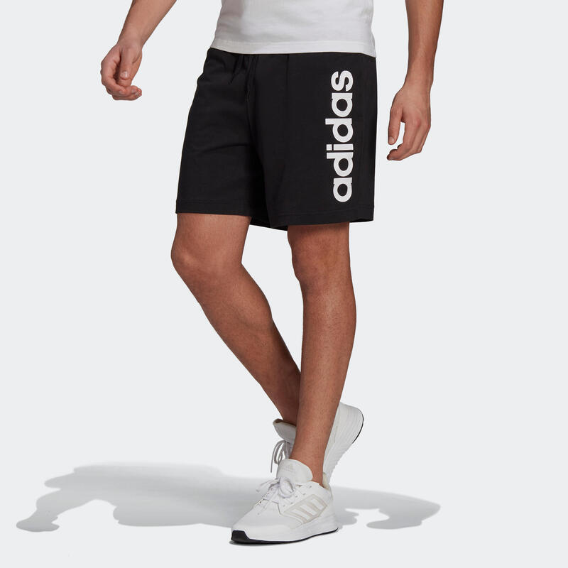 Short Fitness hombre algodón recto con bolsillo - negro Adidas logotipo 