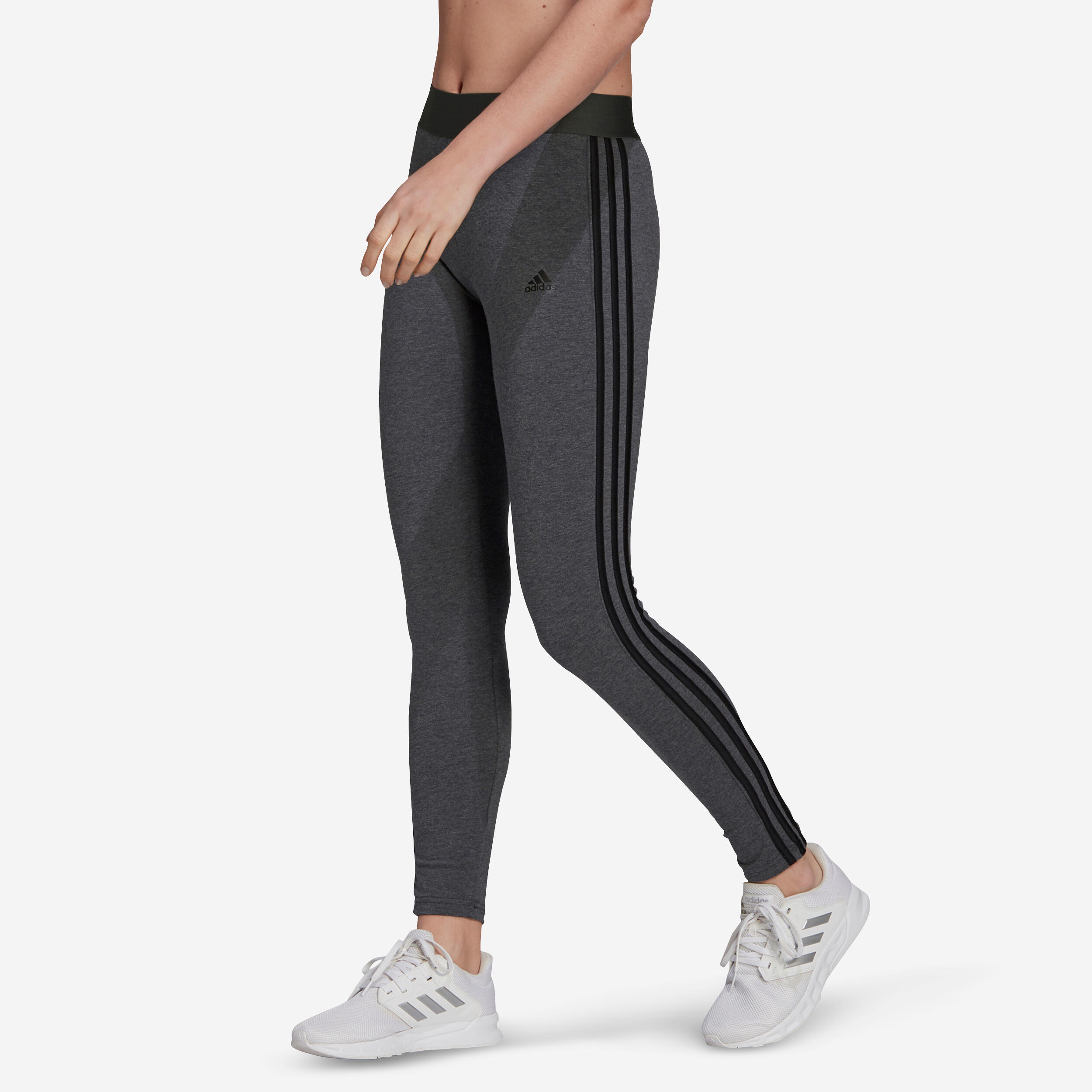 Decathlon | Leggings donna fitness ADIDAS 3 stripes cotone leggero grigi scuri |  Adidas