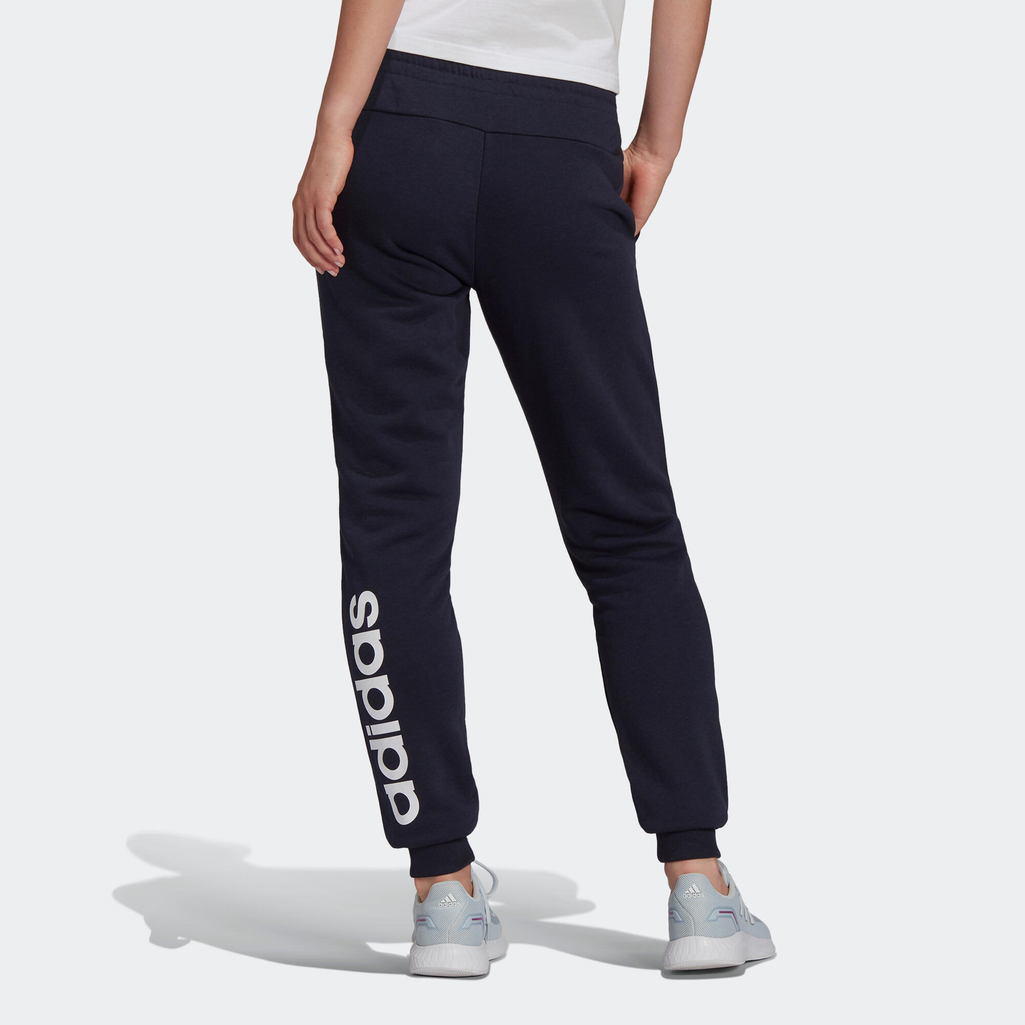 Pantaloni donna fitness Adidas LINEAR slim misto cotone blu ADIDAS |  DECATHLON