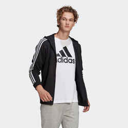 Men's Straight-Cut Crew Neck Zipped Hoodie With Pocket 3 Stripes - Black