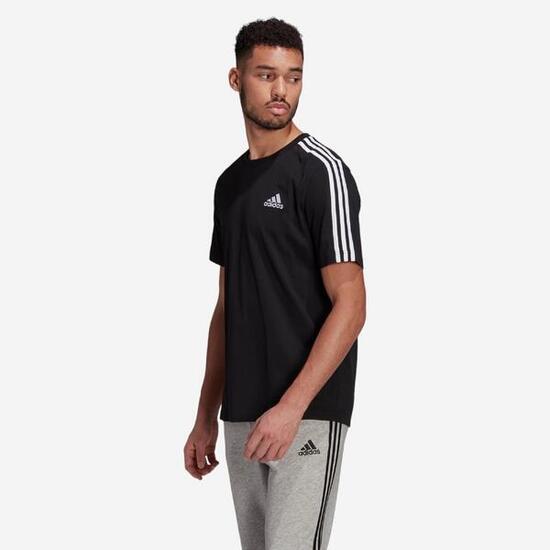 T-shirt fitness Adidas 3S manches courtes slim coton col rond homme noir