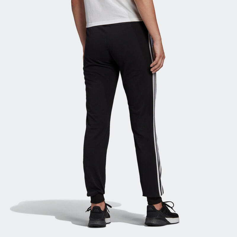 Pantalon jogging fitness femme coton majoritaire ajusté - 3 Stripes noir