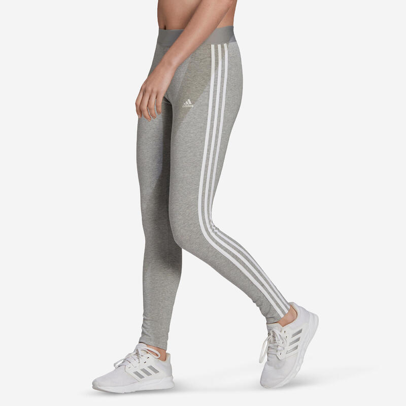 Leggings donna fitness ADIDAS 3 stripes cotone leggero grigi chiari