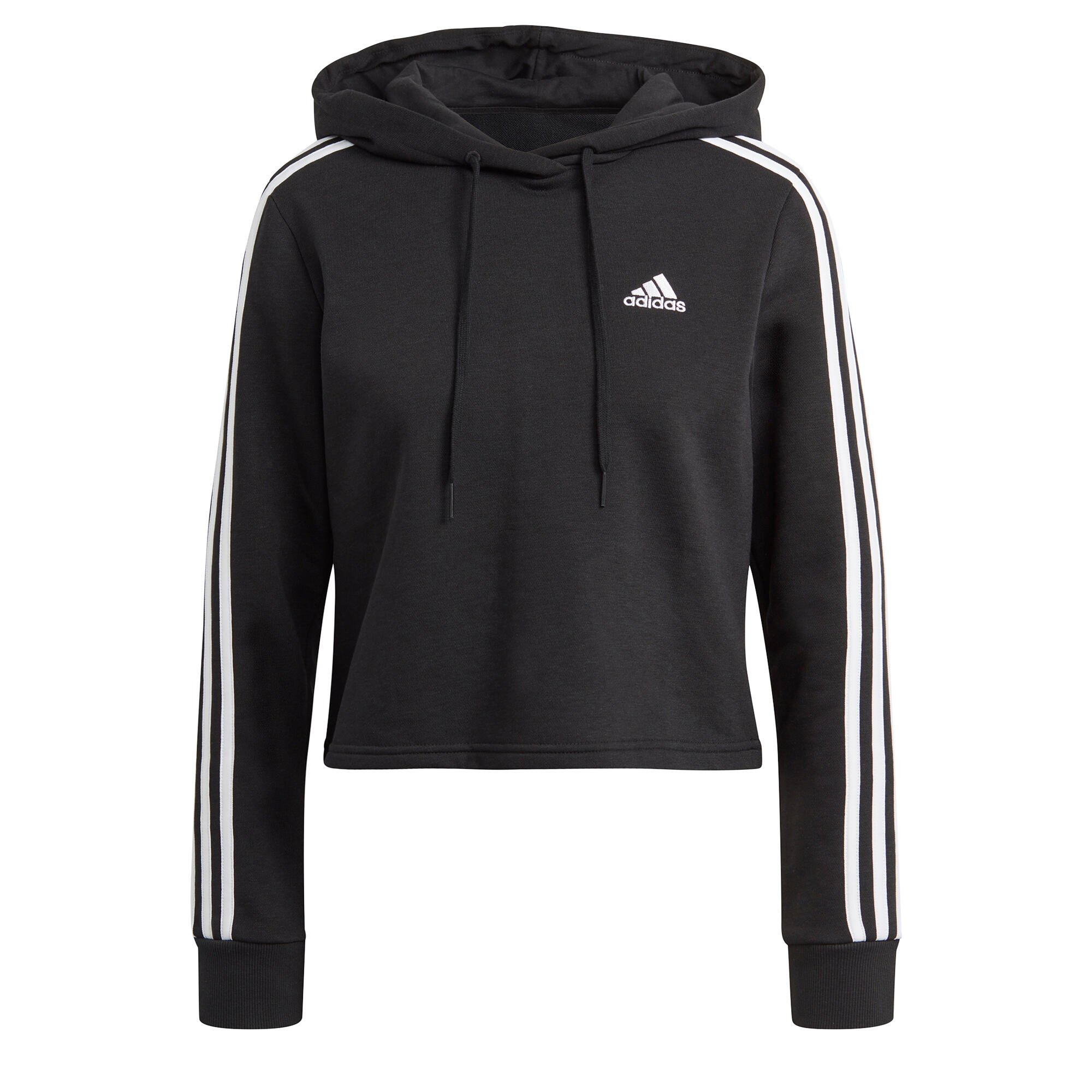 Felpa crop top donna fitness Adidas misto cotone con cappuccio nera 6/6