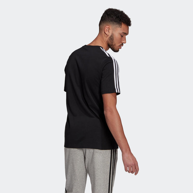 T-shirt fitness Adidas 3S manches courtes slim coton col rond homme noir