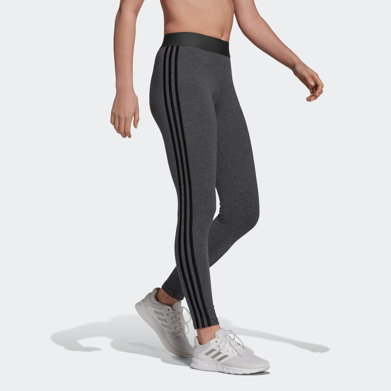 Leggings donna fitness Adidas 3 stripes cotone leggero grigi scuri