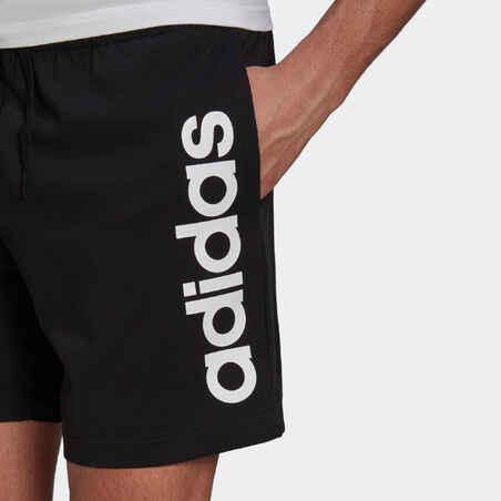 Shorts Fitness gerade Baumwolle mit Tasche Herren schwarz mit Adidas-Logo 