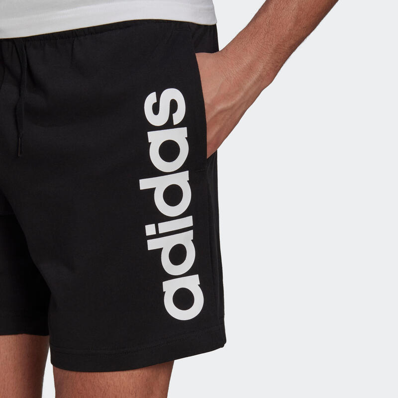 Short Fitness homme coton droit avec poche - Noir Adidas logo