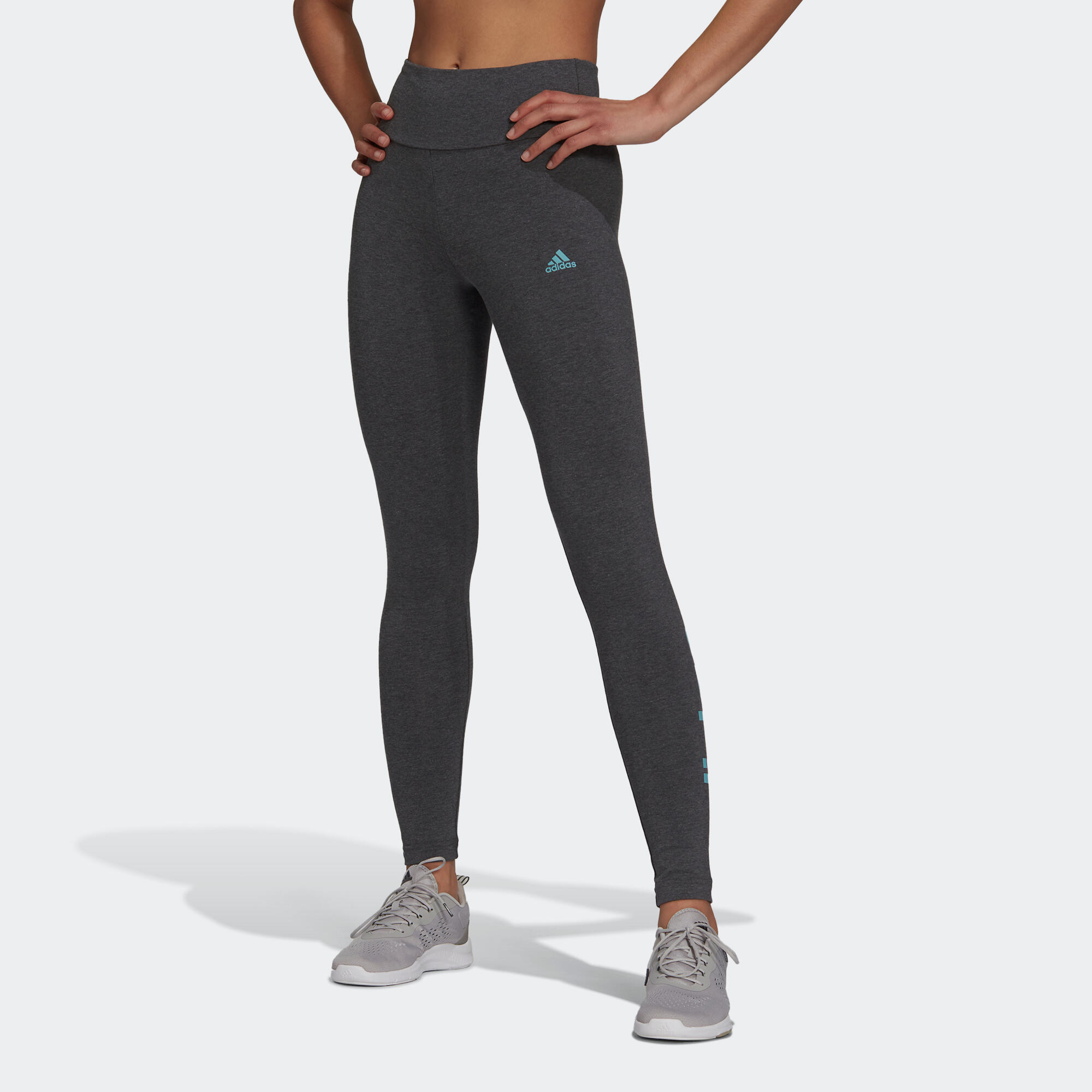 Leggings donna fitness Adidas cotone leggero vita alta grigi ADIDAS |  DECATHLON