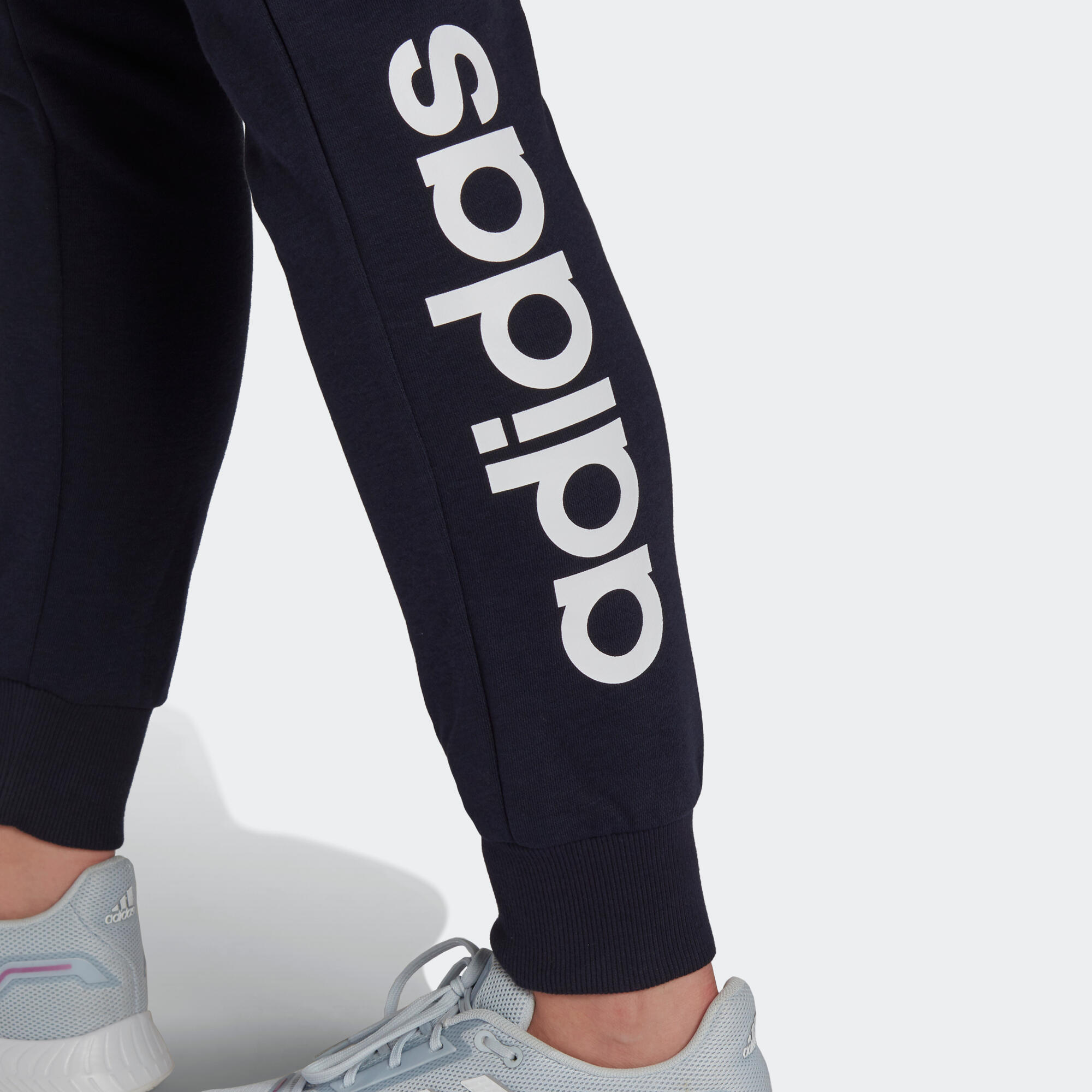 Joggingbroek voor fitness dames hoog aandeel katoen aansluitend model blauw  | ADIDAS | Decathlon.nl