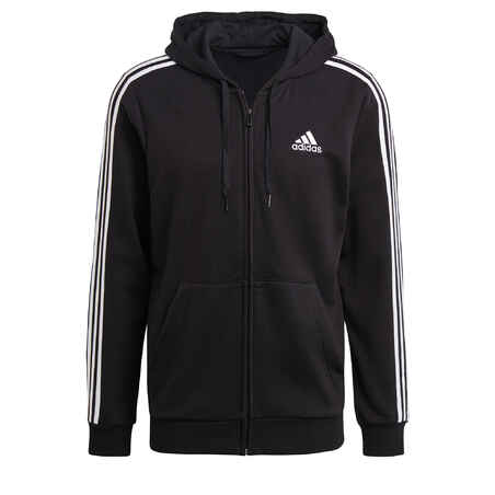 Men's Straight-Cut Crew Neck Zipped Hoodie With Pocket 3 Stripes - Black