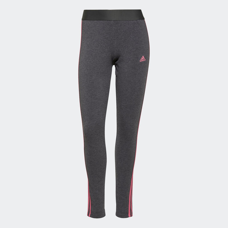 Legging fitness long coton majoritaire taille haute femme - Adidas 3 bandes gris