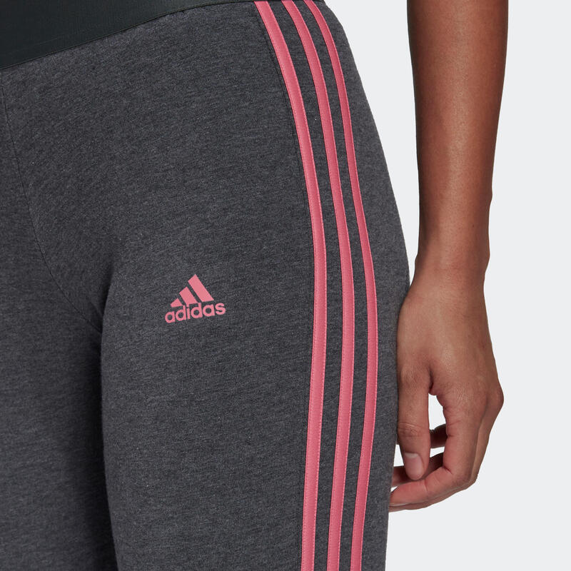 Leggings donna fitness Adidas 3 stripes cotone leggero grigi melange