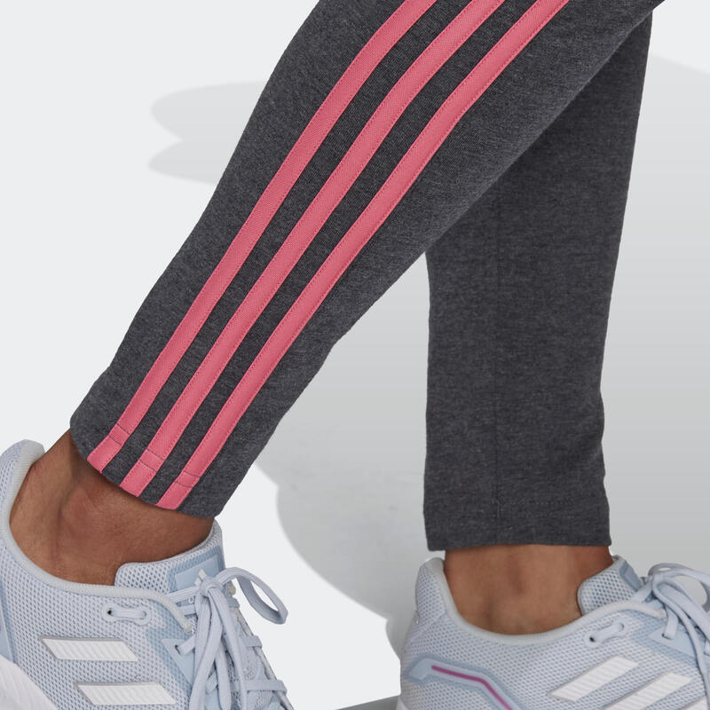 Legging fitness long coton majoritaire taille haute femme - Adidas 3 bandes gris