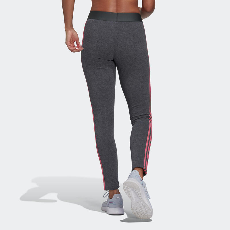 Legging fitness long coton majoritaire taille haute femme - Adidas 3 bandes gris