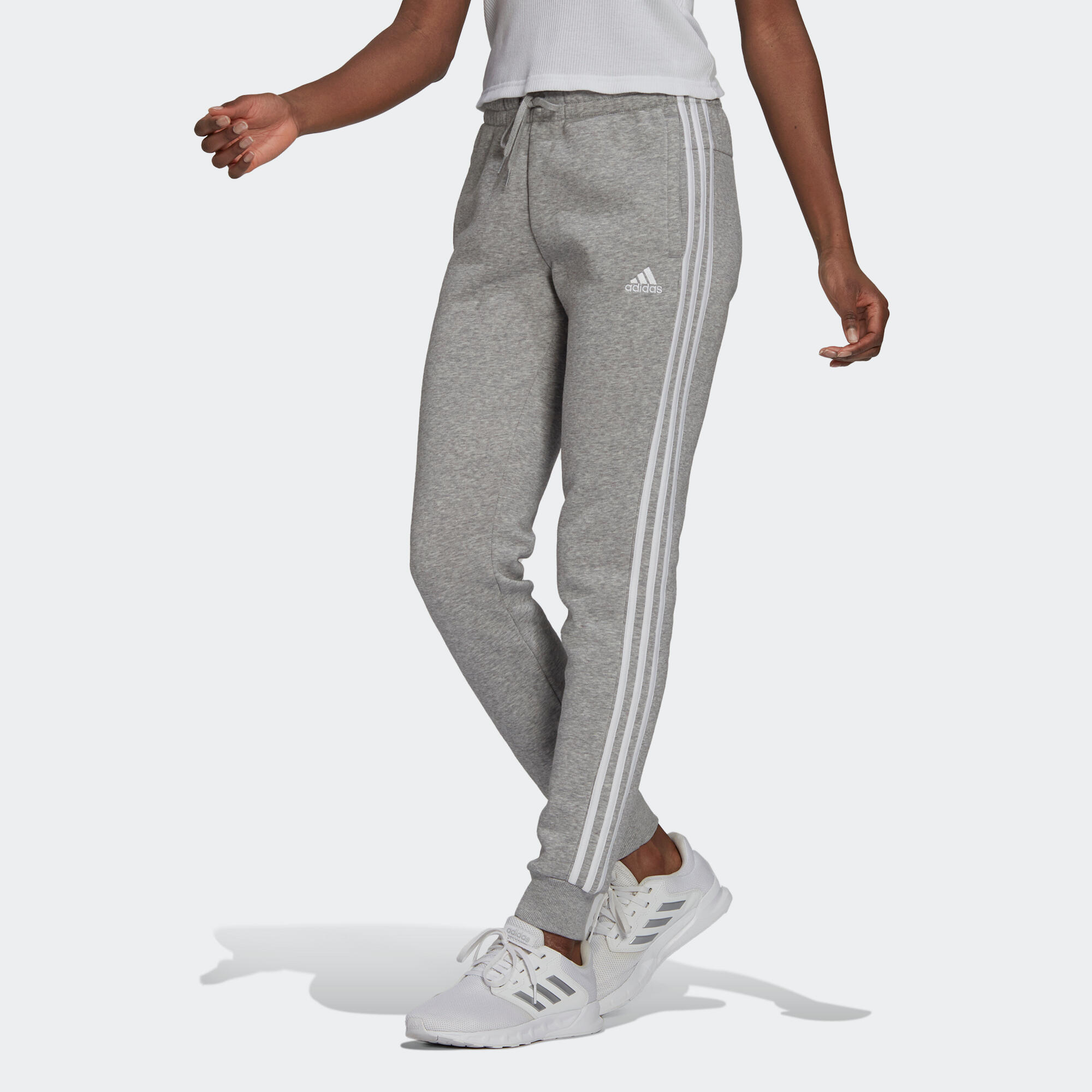 Women's Cotton-Rich Fitted Jogging Fitness Bottoms - Grey 1/6