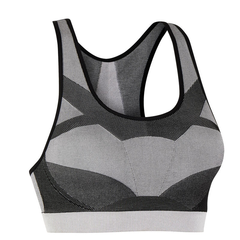 Sujetador top deportivo fitness sin costuras Mujer Domyos 560 negro