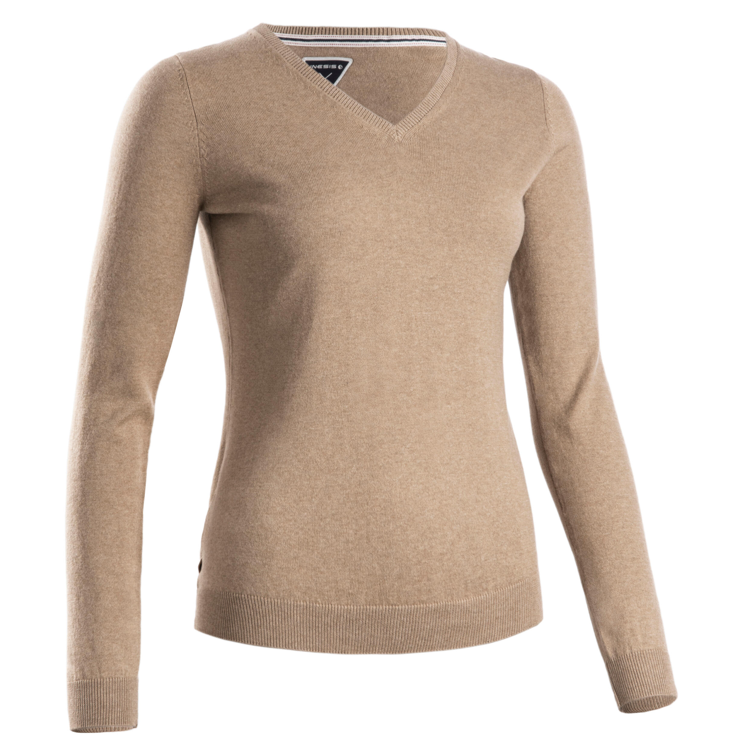 Camisola de Golf MW500 Mulher Gola V Bege 2/11