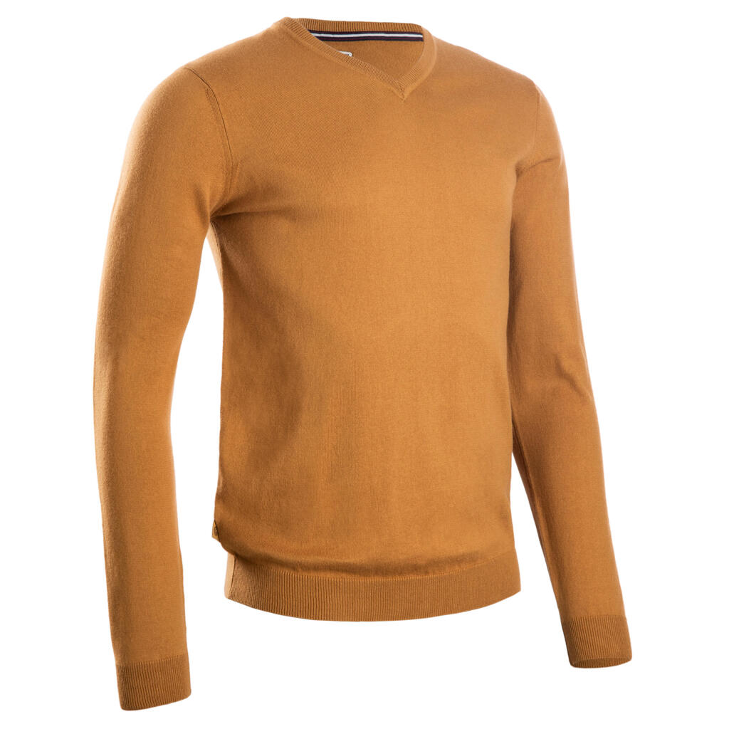 Men's golf V-neck pullover MW500 - hazelnut