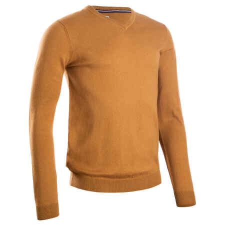 Vyriškas džemperis V formos apykakle „500“, riešutų spalvos