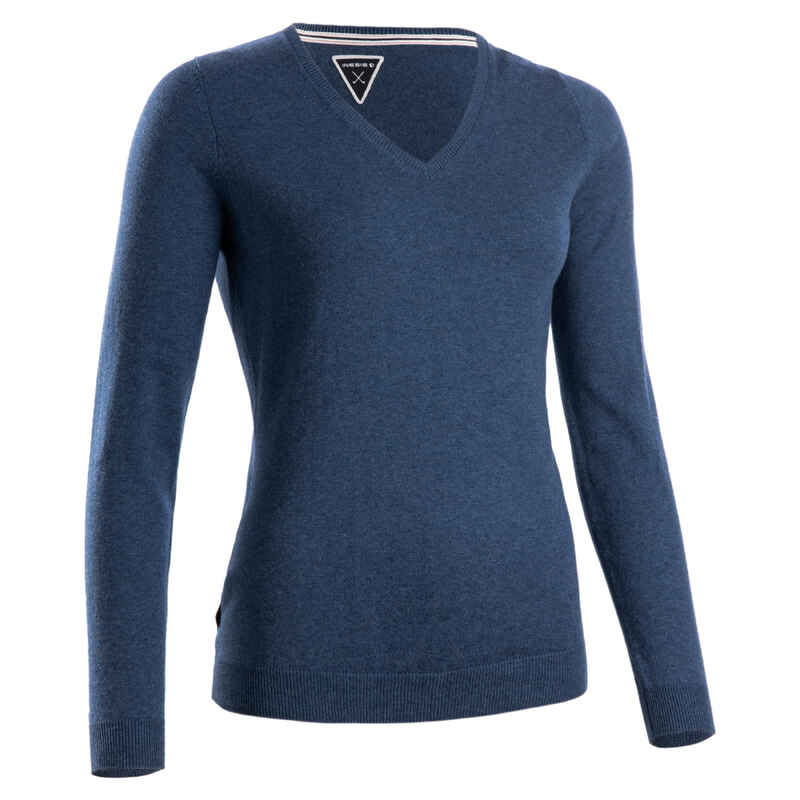 Golf Pullover V-Ausschnitt MW500 Damen blau meliert Golf Pullover V-Ausschnitt MW500 Damen blau meliert