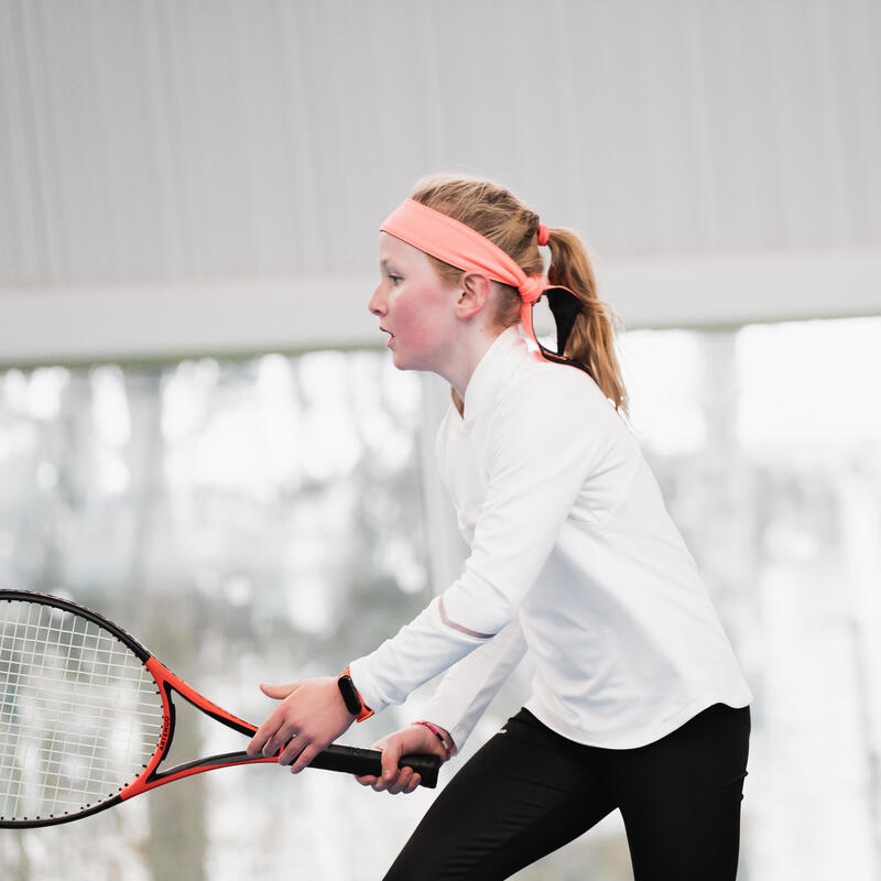 T-shirt de tennis Thermic manches longues 1/2 zip fille - blanc cassé