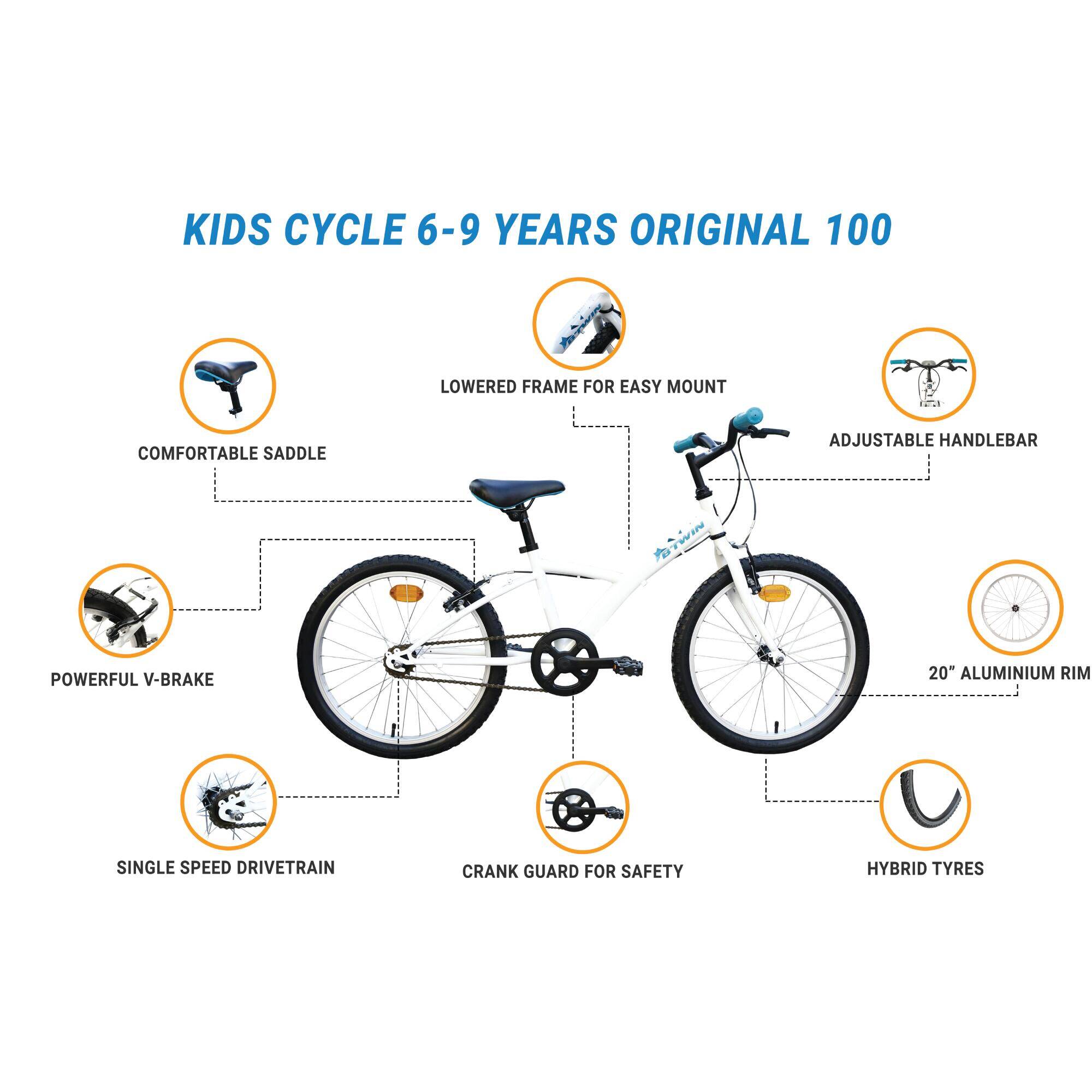 Kids Cycle Original 100 6 - 8 years (20inch) - White -  3