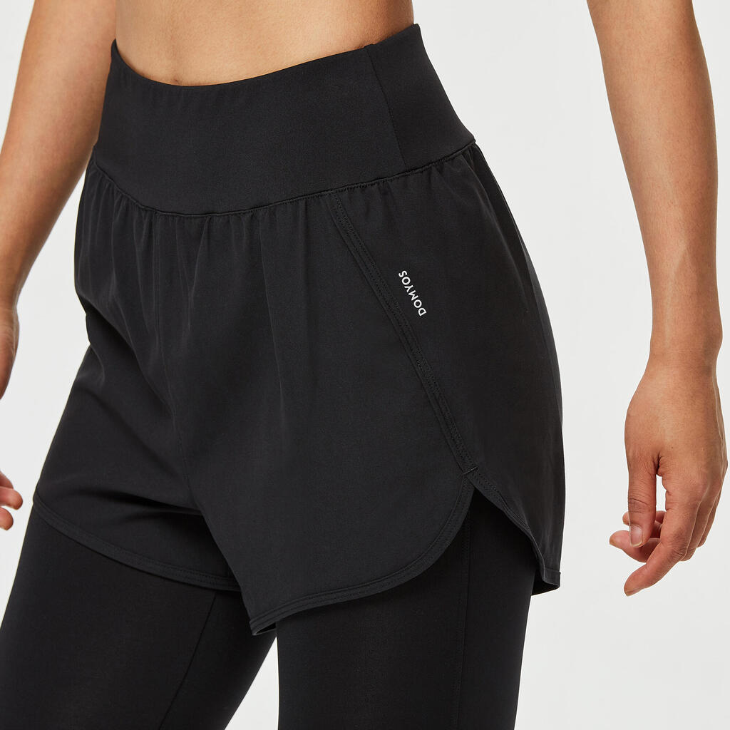 Legging short court 2 en 1 Fitness noir