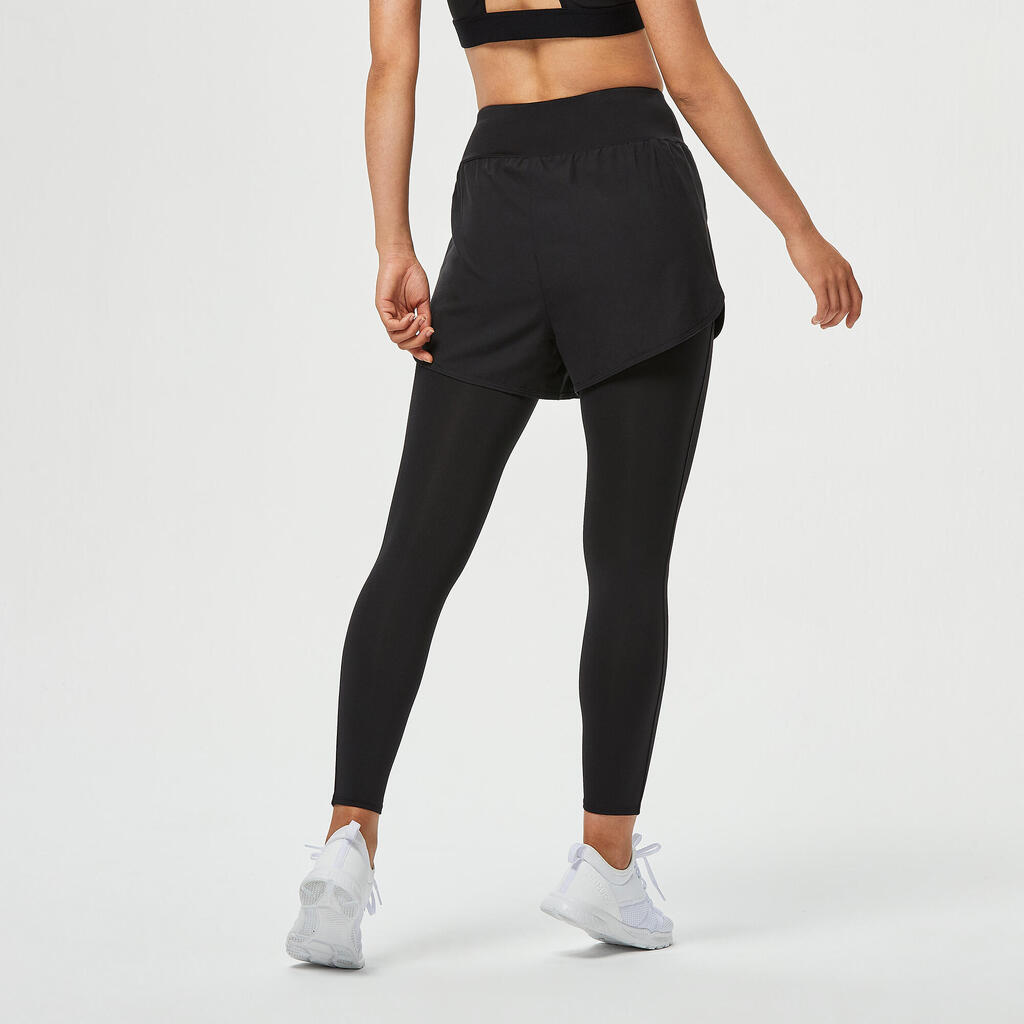 Legging short court 2 en 1 Fitness noir