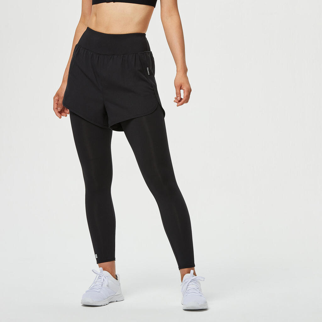 Legging short court 2 en 1 Fitness noir