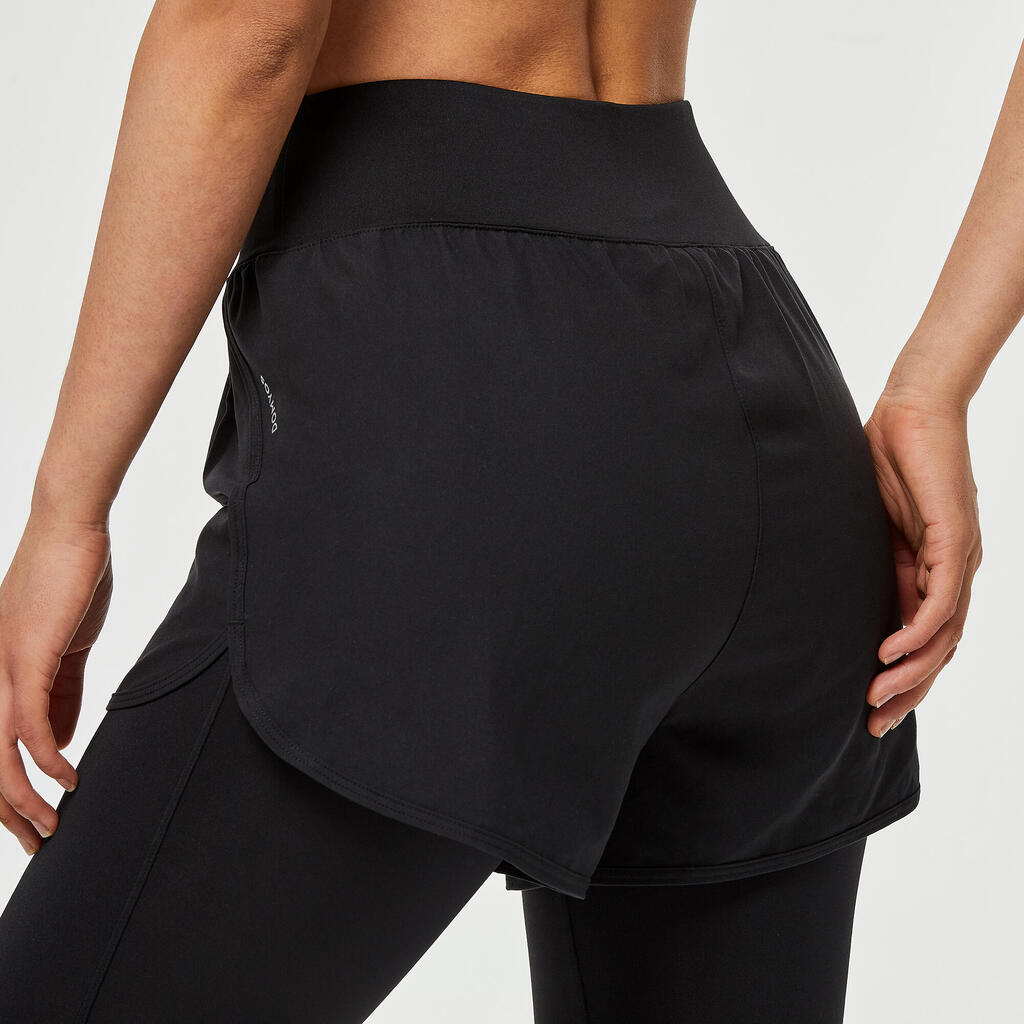 Legging short court 2 en 1 Fitness noir