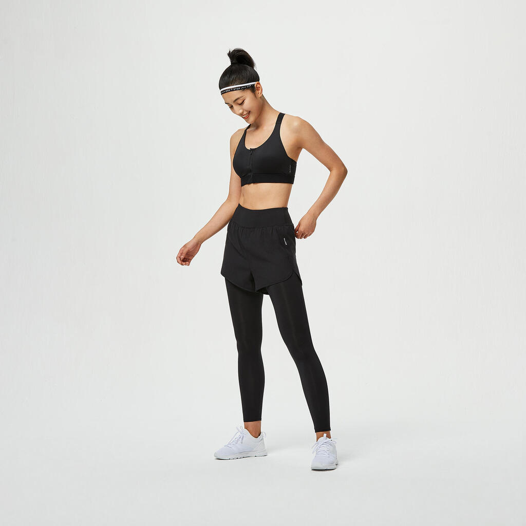 Legging short court 2 en 1 Fitness noir