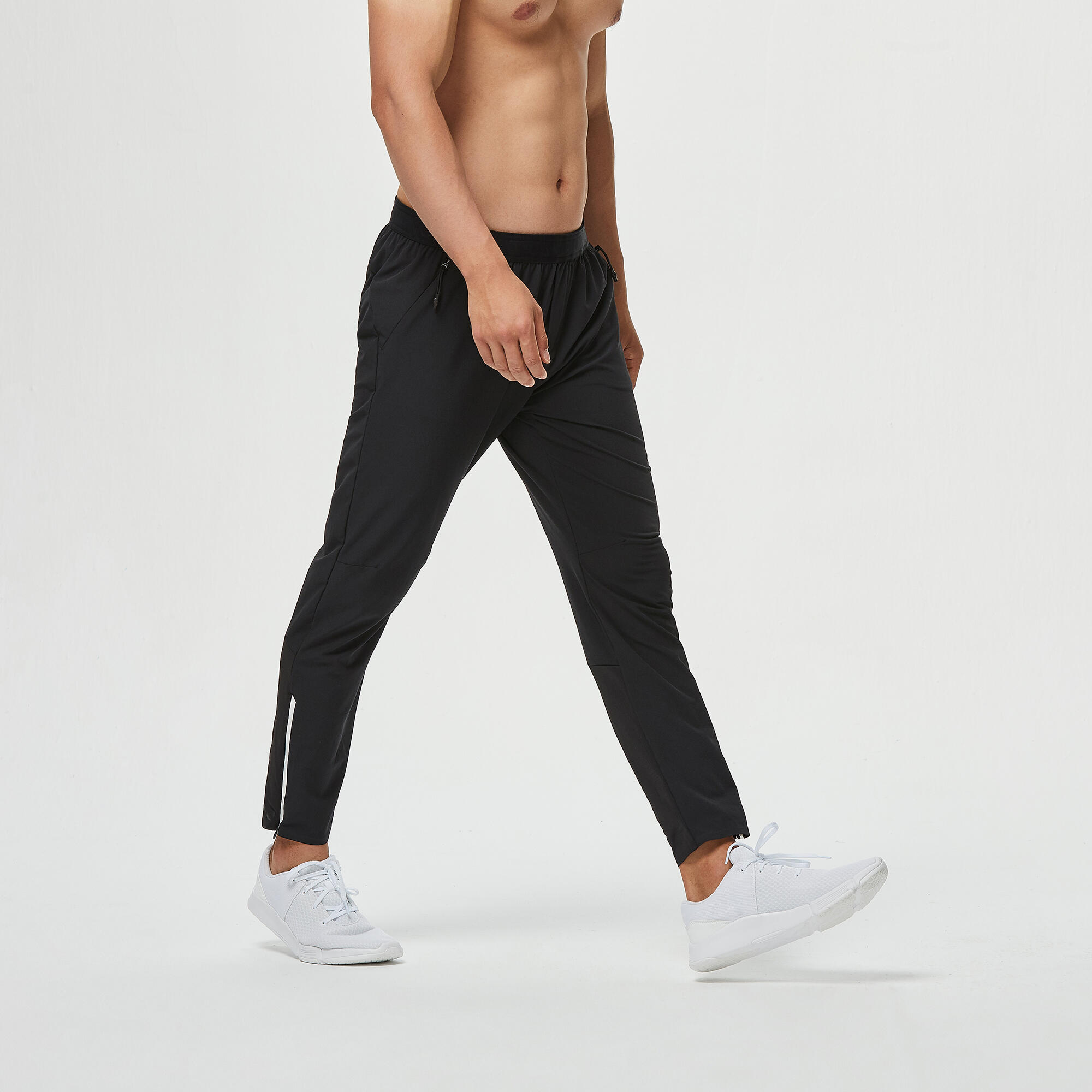 Men's Breathable Slim-Fit Performance Fitness Bottoms - Solid Black 14/18