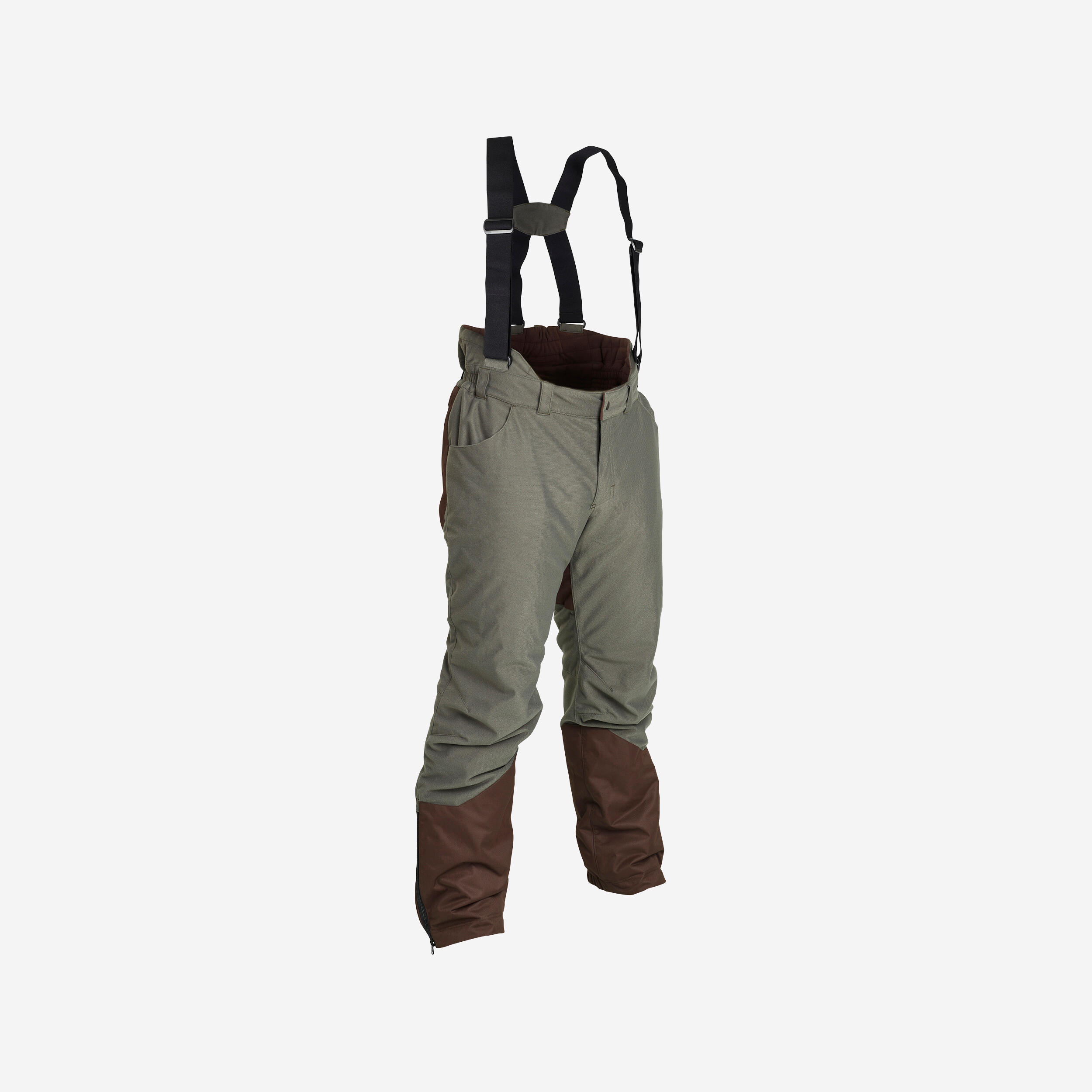SOLOGNAC HUNTING TROUSERS WITH SUSPENDERS WARM DOWN TO -20°C 100 - GREEN