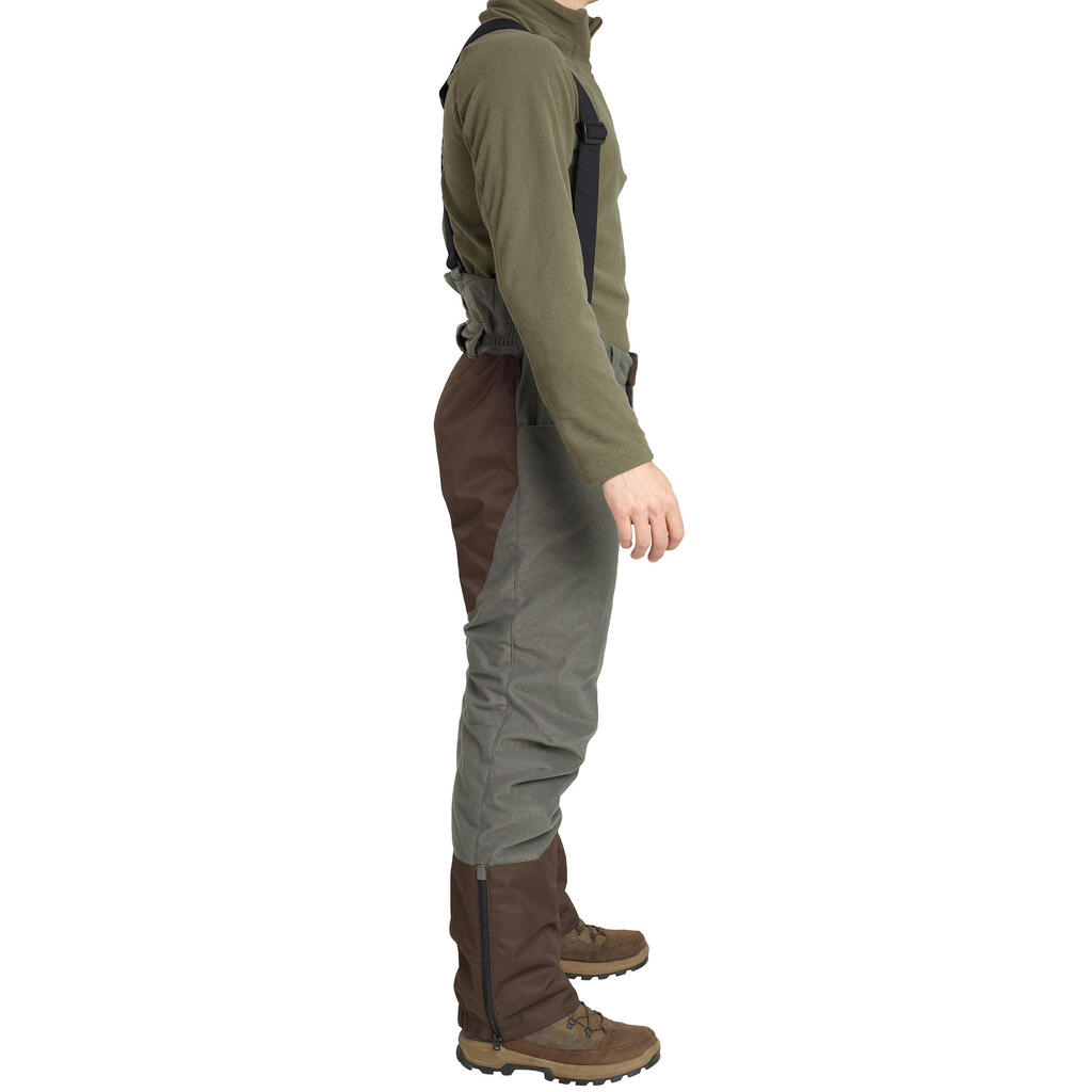 HUNTING TROUSERS WITH SUSPENDERS WARM DOWN TO -20°C 100 - GREEN