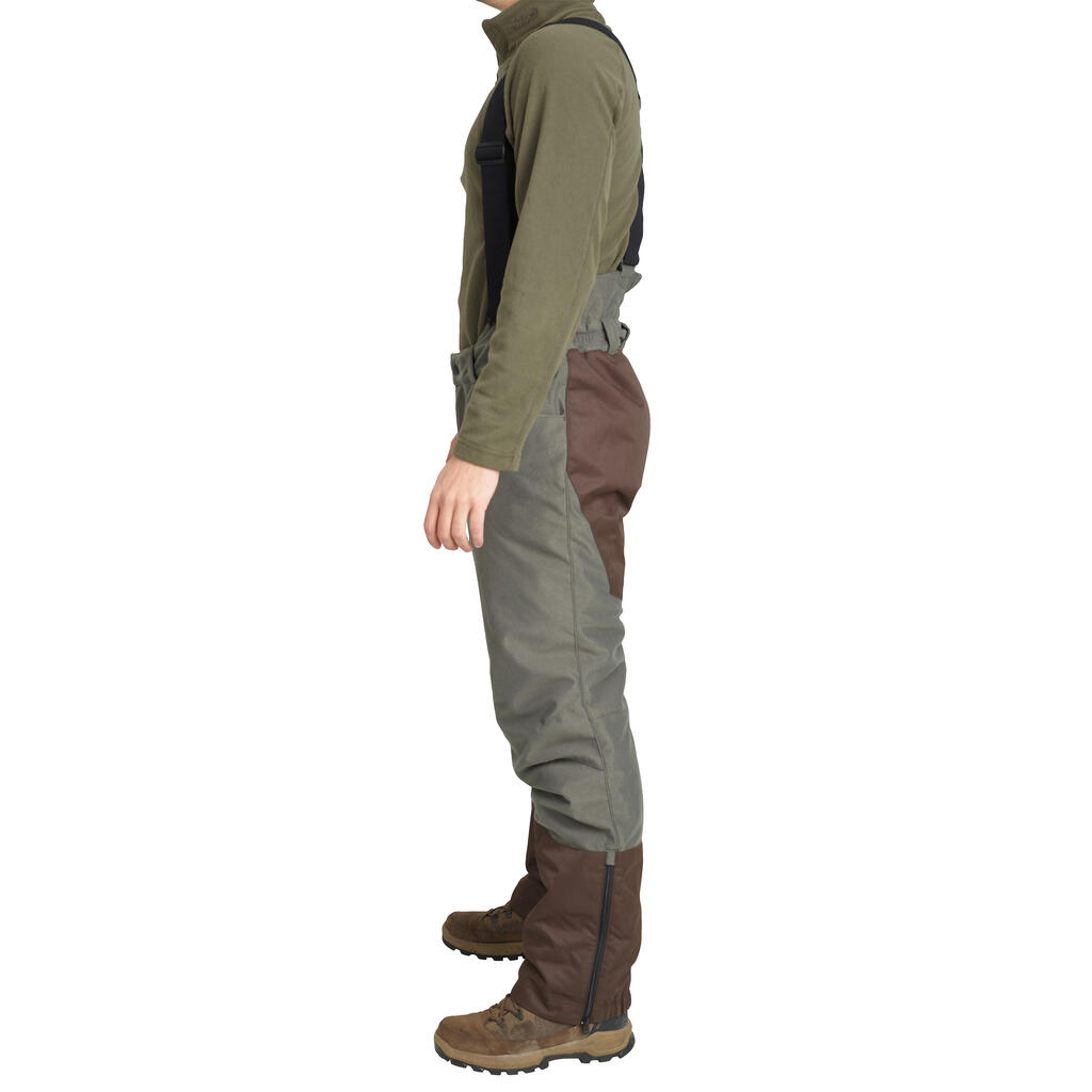 HUNTING TROUSERS WITH SUSPENDERS WARM DOWN TO -20°C 100 - GREEN