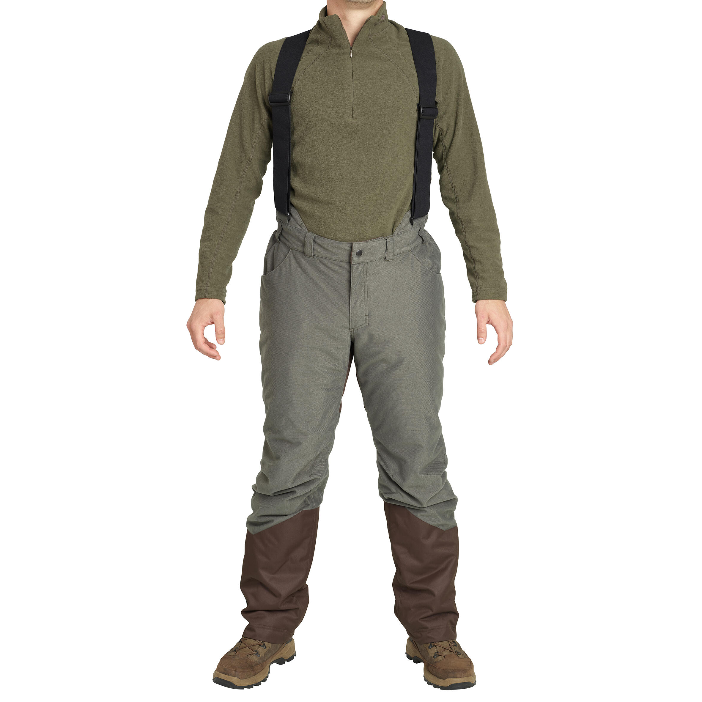 HUNTING TROUSERS WITH SUSPENDERS WARM DOWN TO -20°C 100 - GREEN 2/9