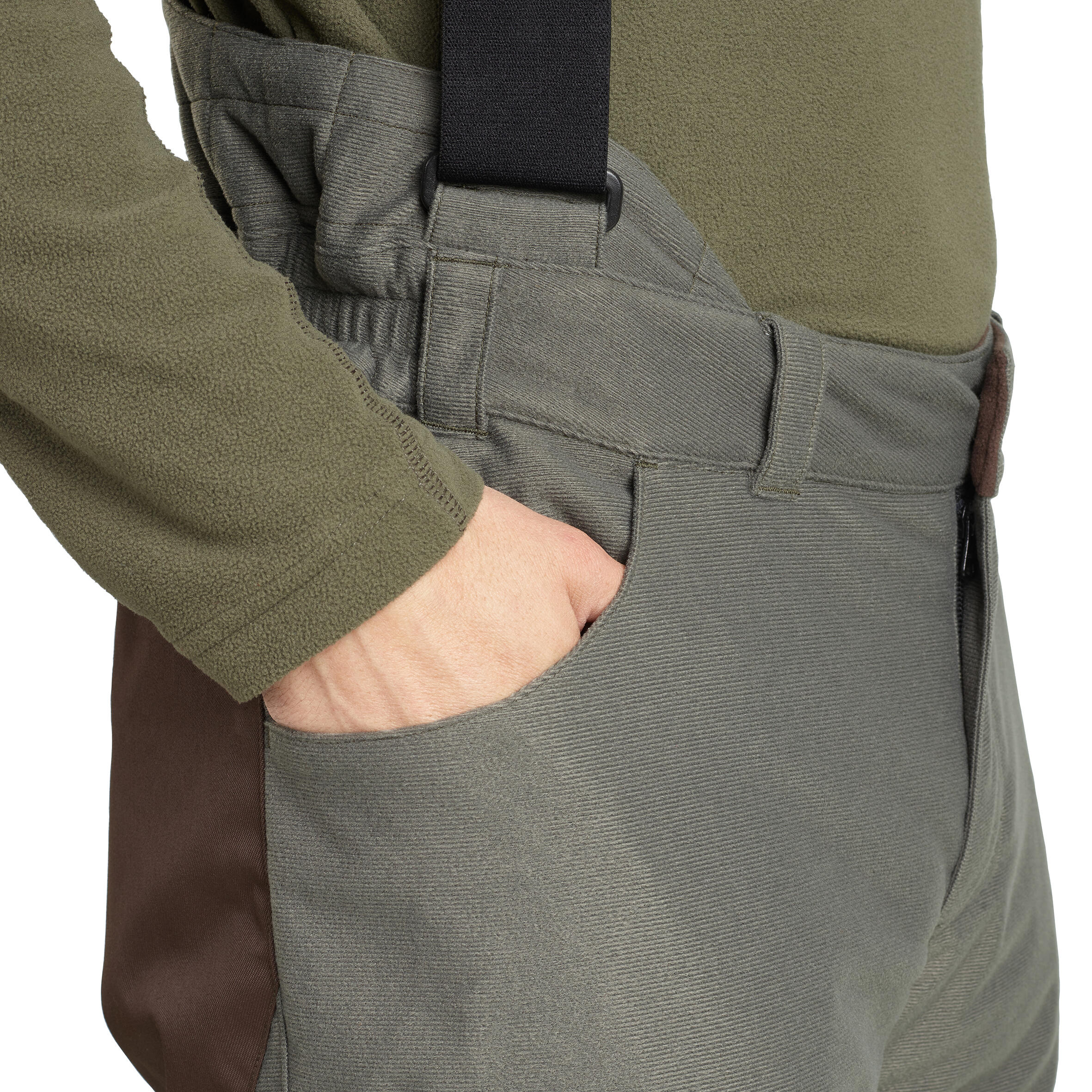 HUNTING TROUSERS WITH SUSPENDERS WARM DOWN TO -20°C 100 - GREEN 8/9