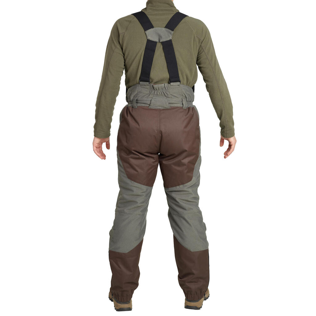 HUNTING TROUSERS WITH SUSPENDERS WARM DOWN TO -20°C 100 - GREEN