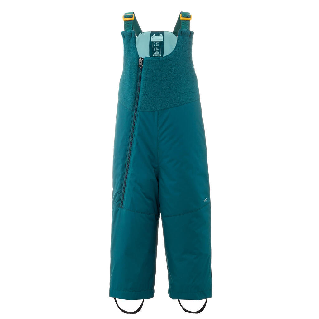 Detské hrejivé lyžiarske náprsenkové nohavice 500 Warm zelené