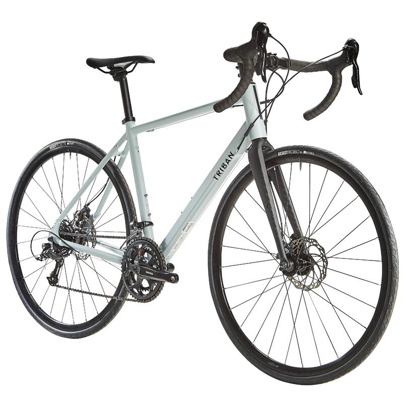 Bicicleta de carretera aluminio freno de disco Triban RC 120 azul gris claro